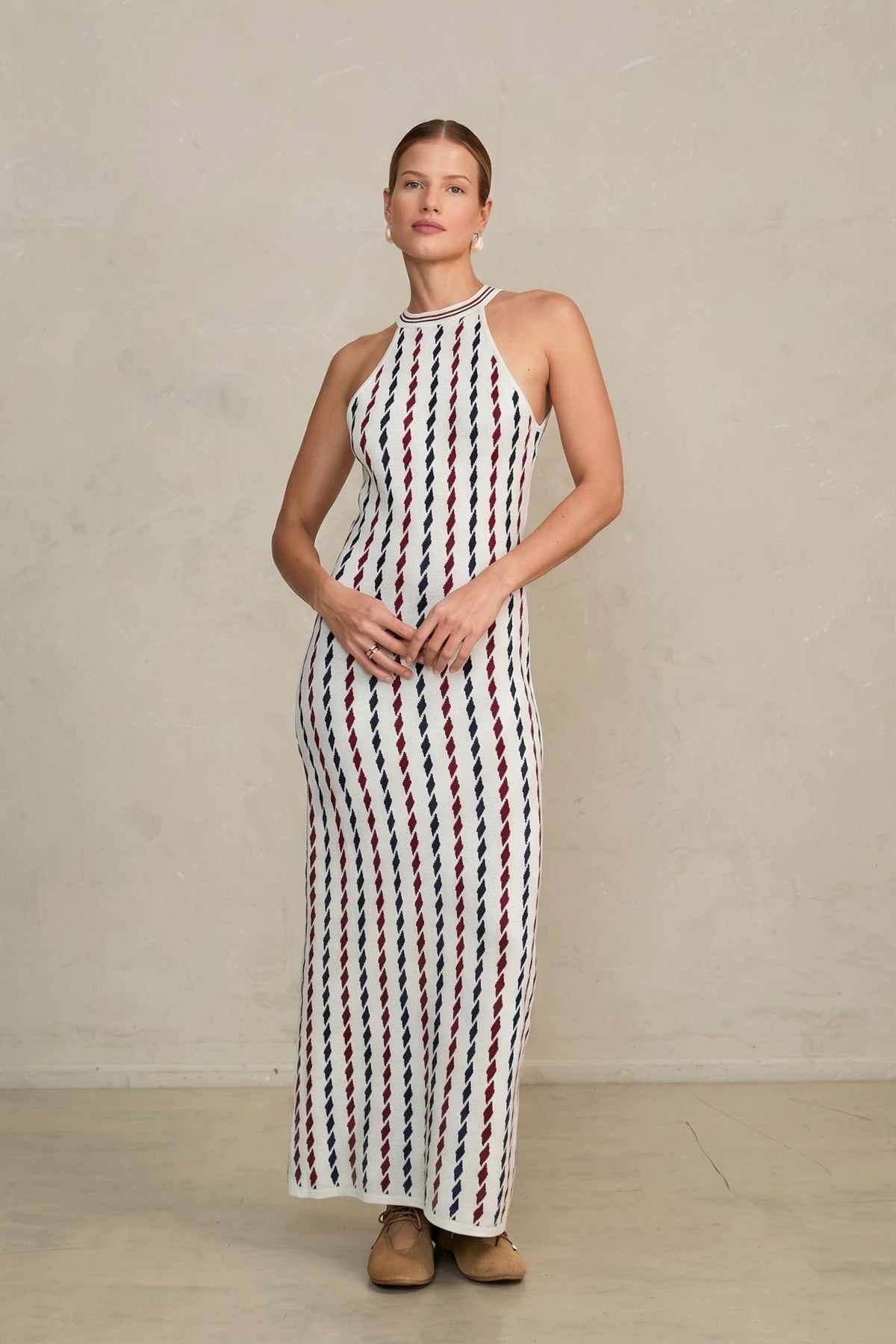 Vestido Thais Crudo Con Negro y Guinda