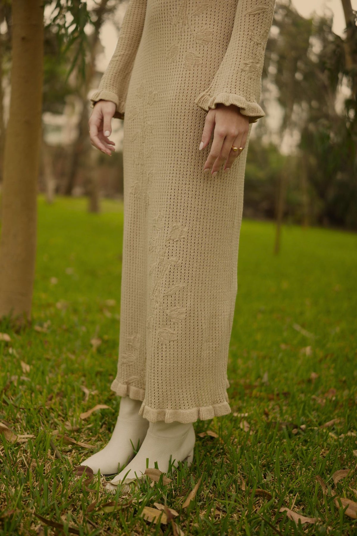 Vestido Petals Knit Beige