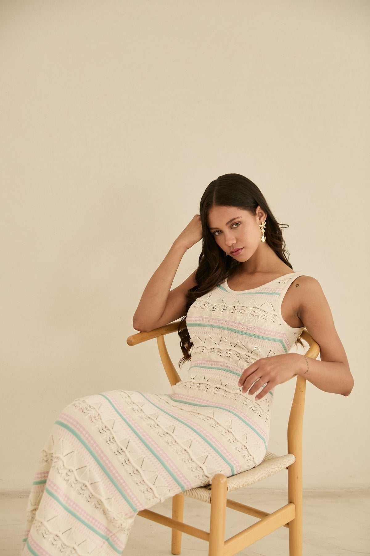 Vestido Olivia Crudo con Lineas Pasteles