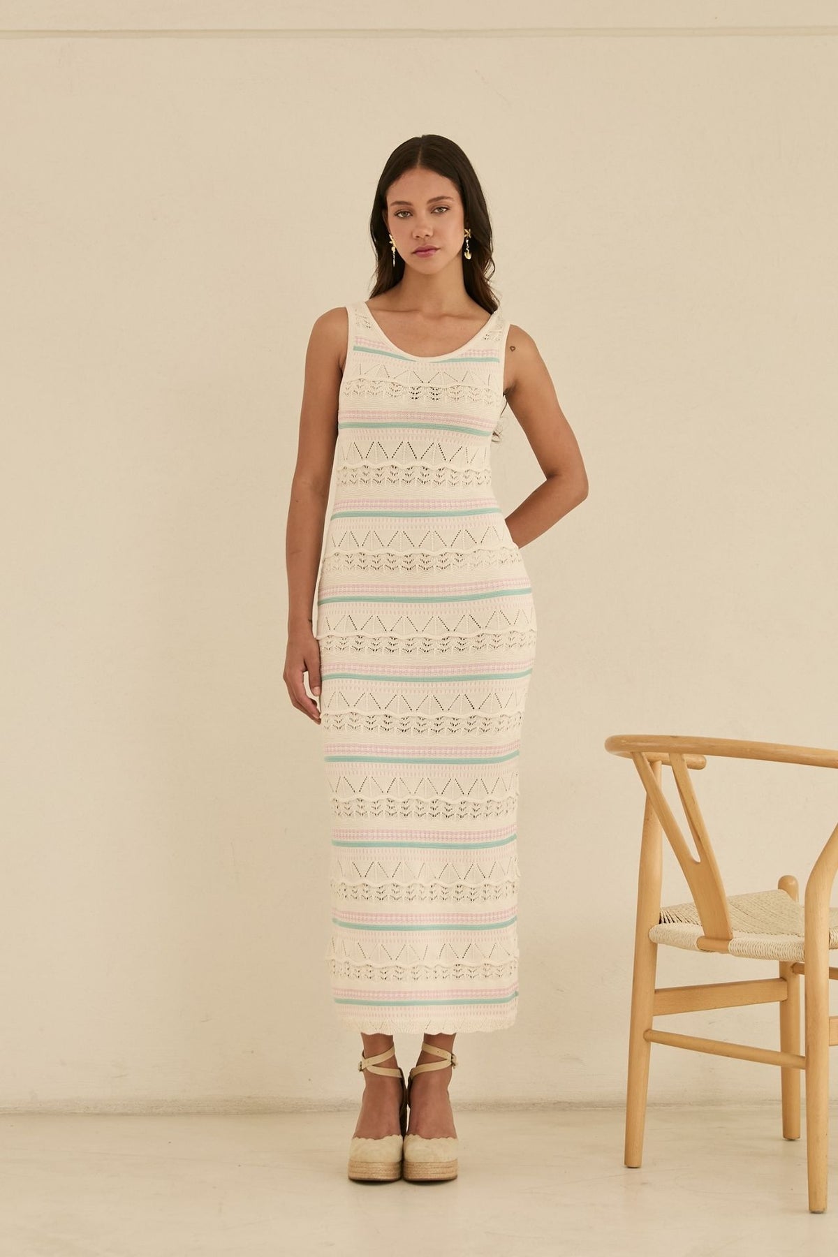 Vestido Olivia Crudo con Lineas Pasteles