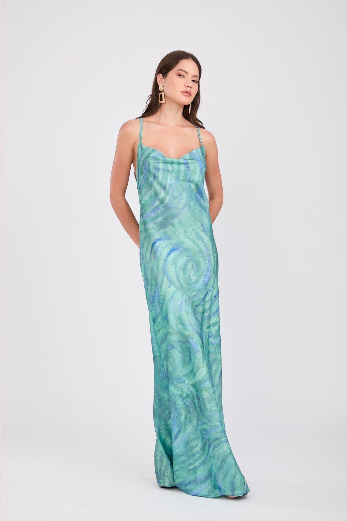 Vestido Seda Waves Verde