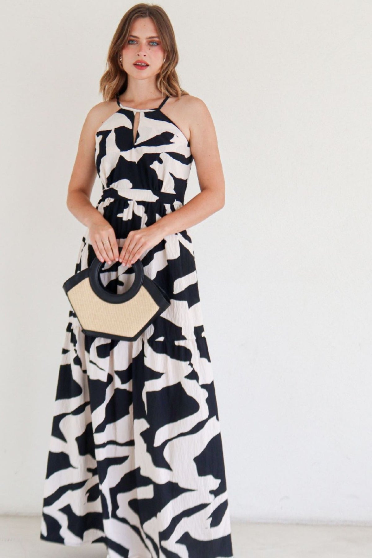 Vestido Helena Negro con Blanco