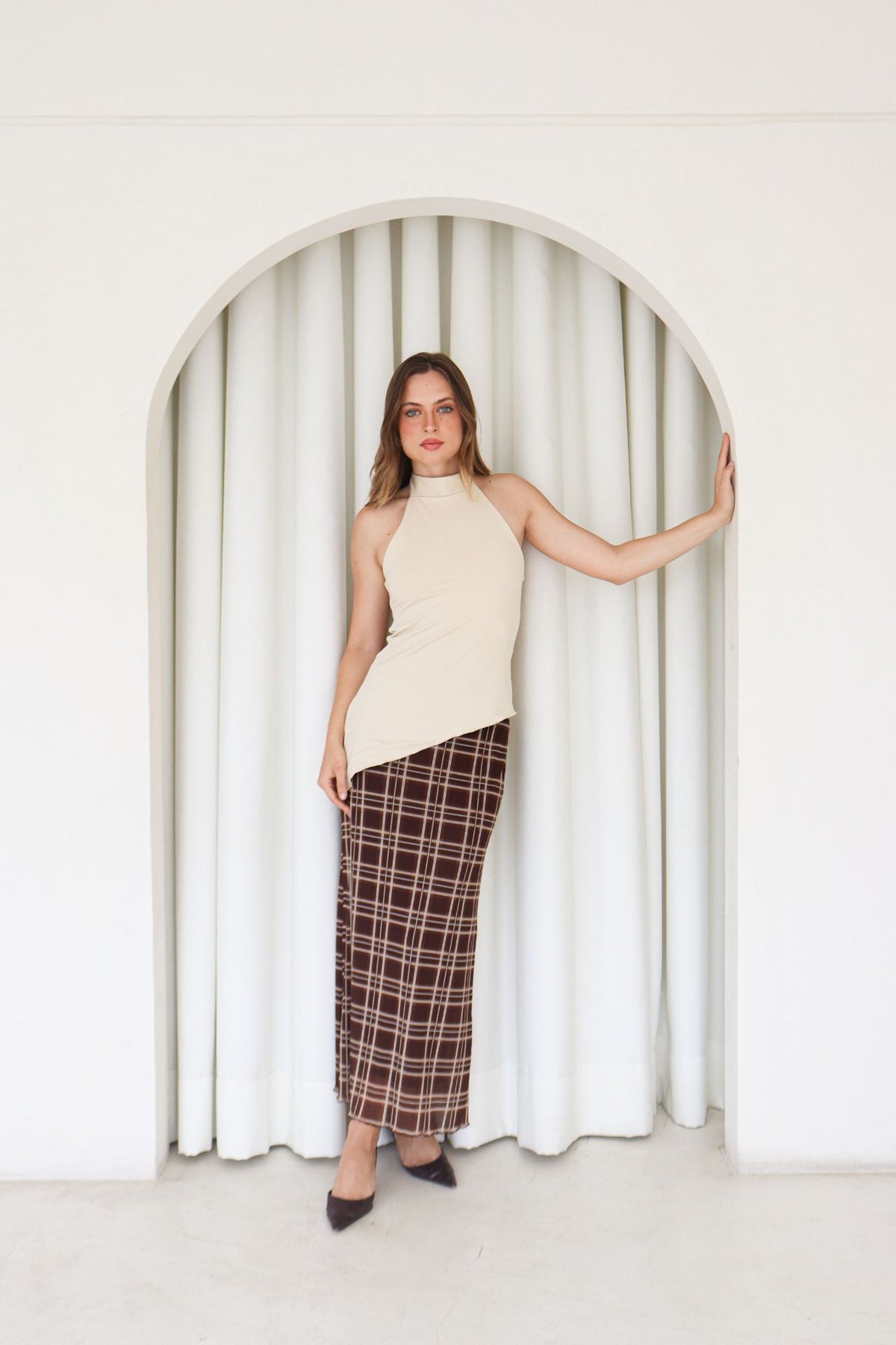 Falda Ximena Cuadros Marrón