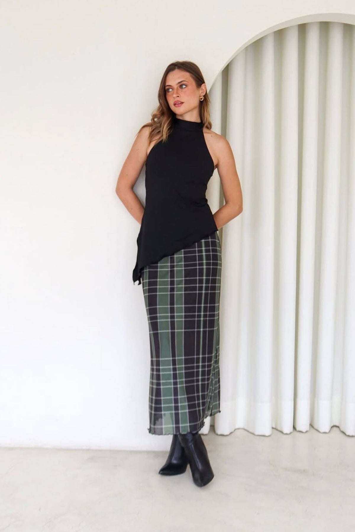Falda Ximena Cuadros Verde