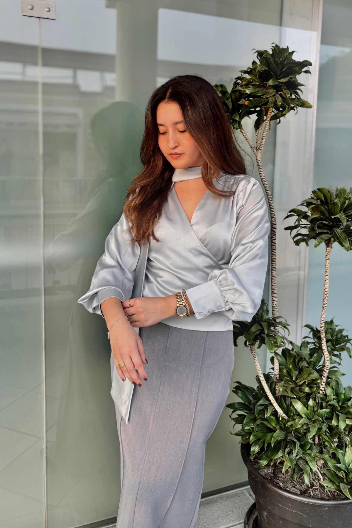 Blusa Isabel Celeste Acero