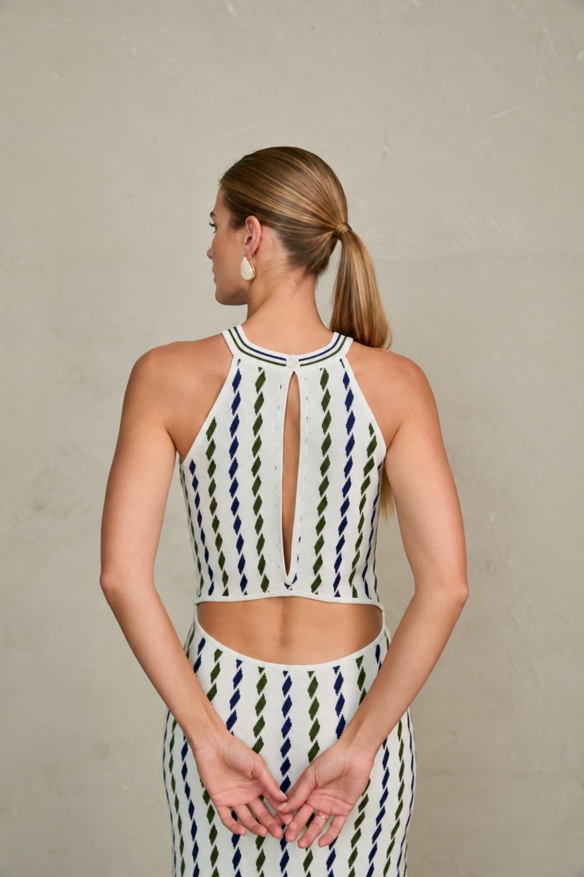 Vestido Thais Crudo Con Azul y Verde