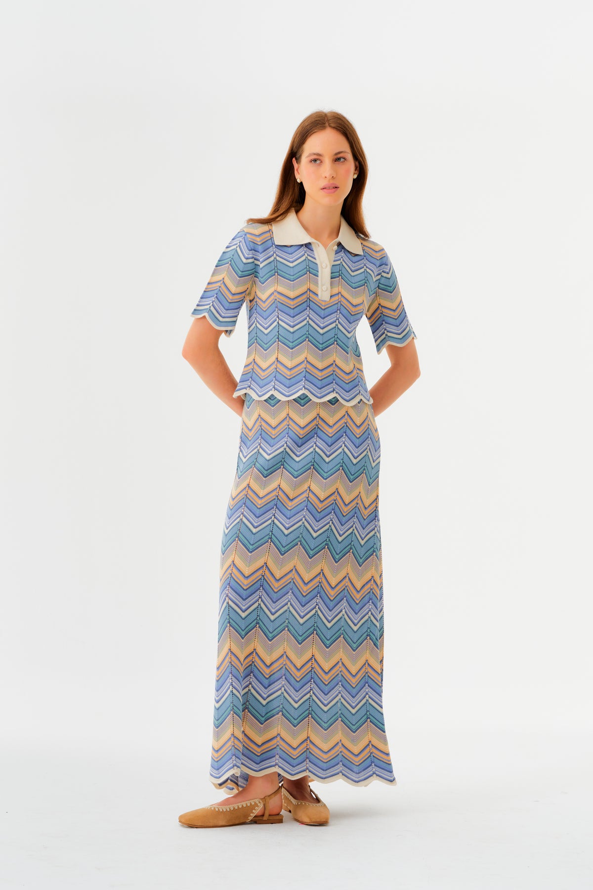 Pre Venta Top Zoe Azul Con Marrón