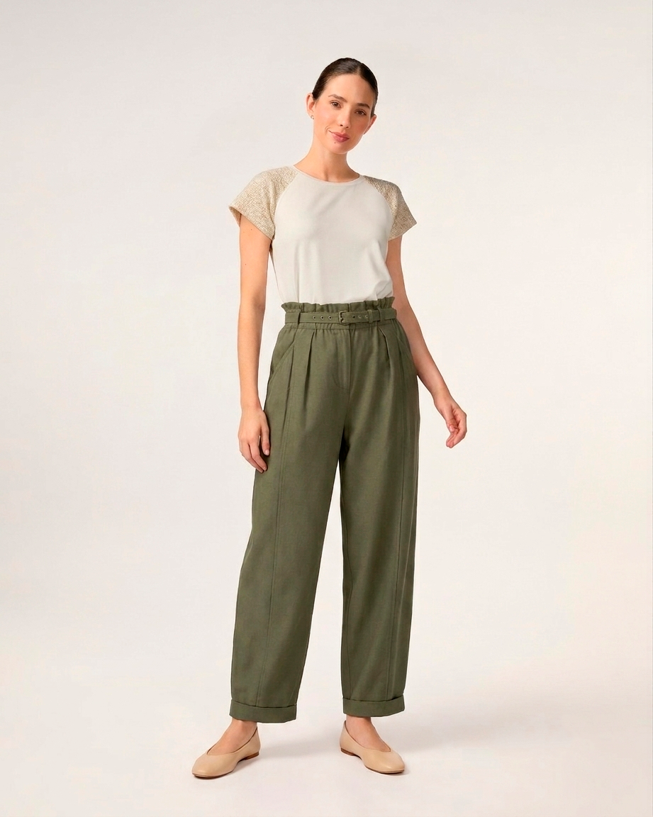 Pantalón Barrel Tiro Alto Verde
