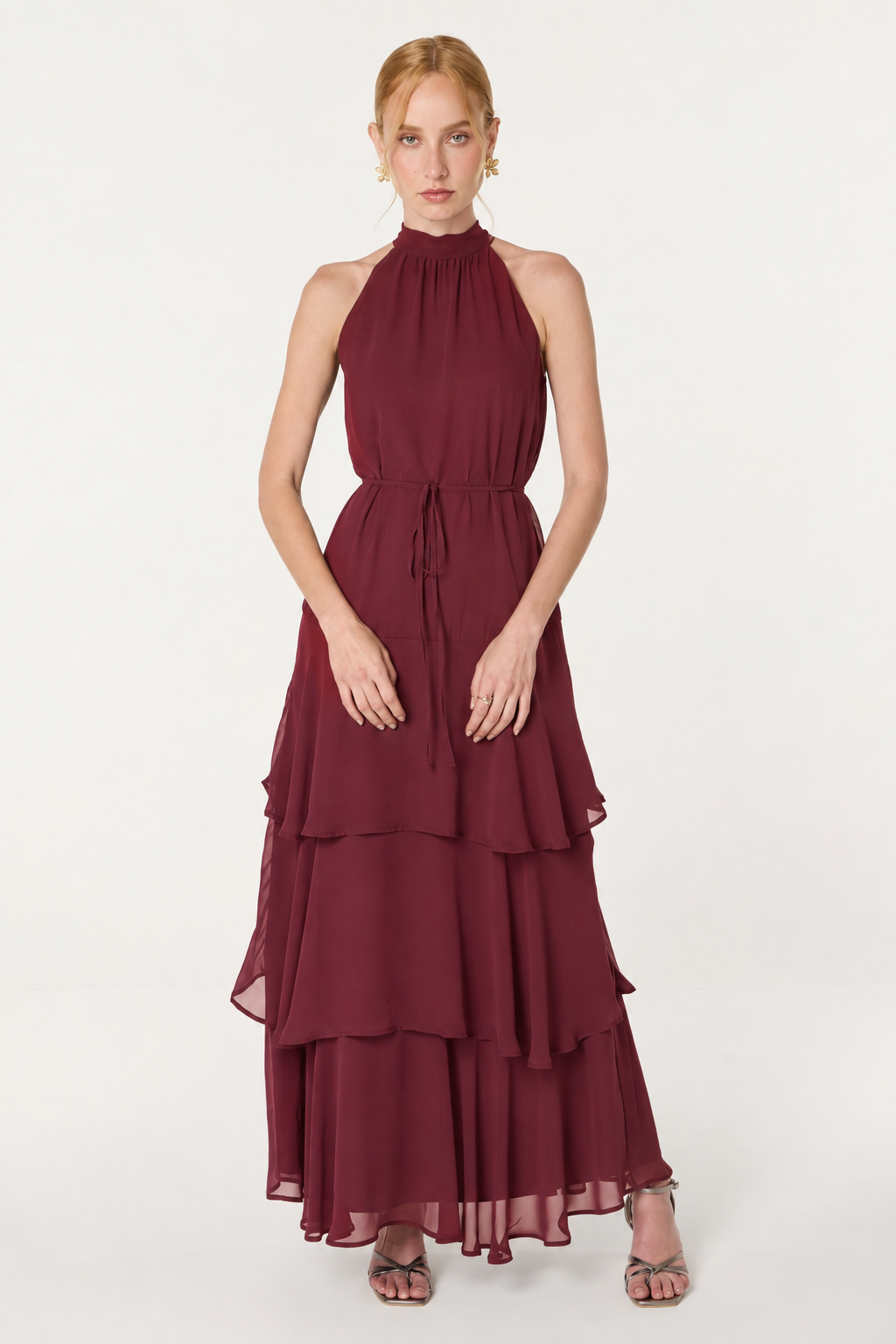 Vestido Halter Gasa Vino