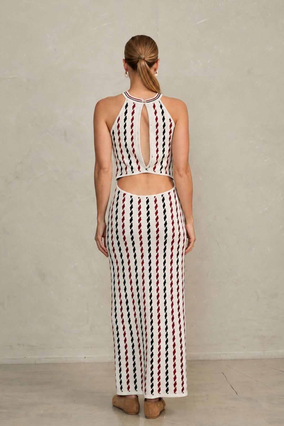 Vestido Thais Crudo Con Negro y Guinda