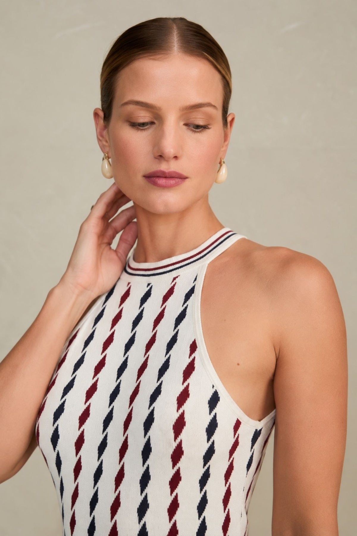 Vestido Thais Crudo Con Negro y Guinda