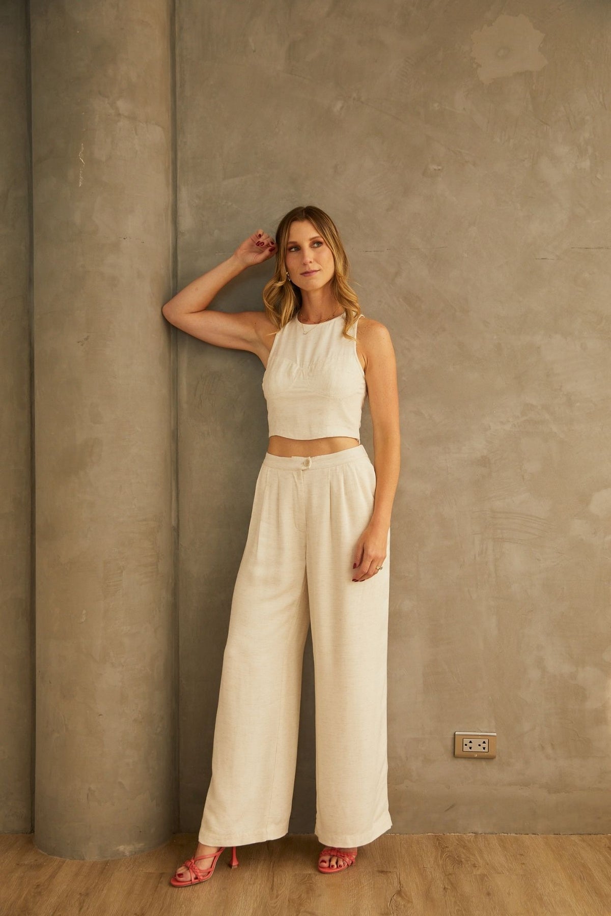 Pantalón Lino Alessia Hueso