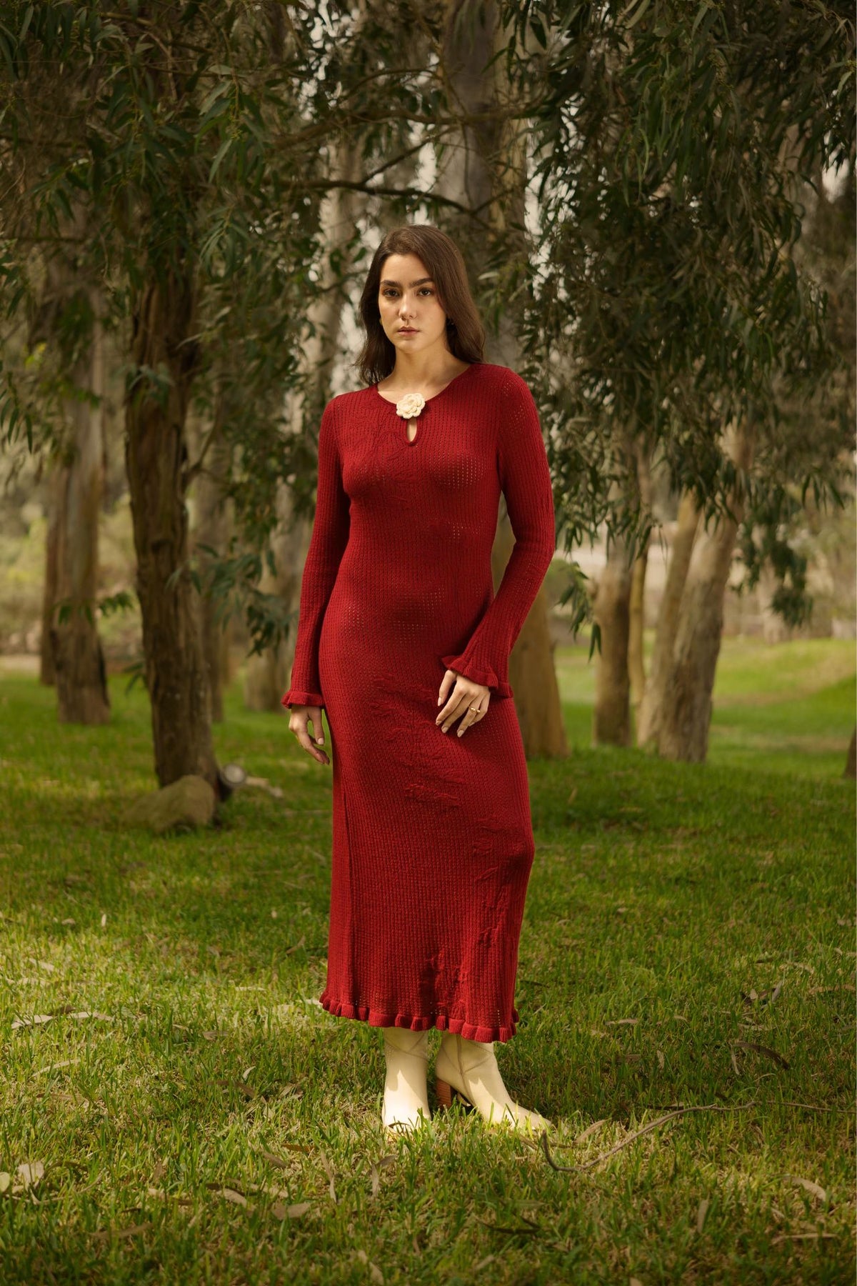 Vestido Petals Knit Guinda