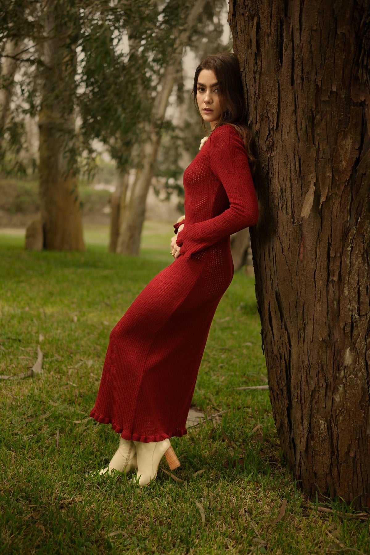 Vestido Petals Knit Guinda