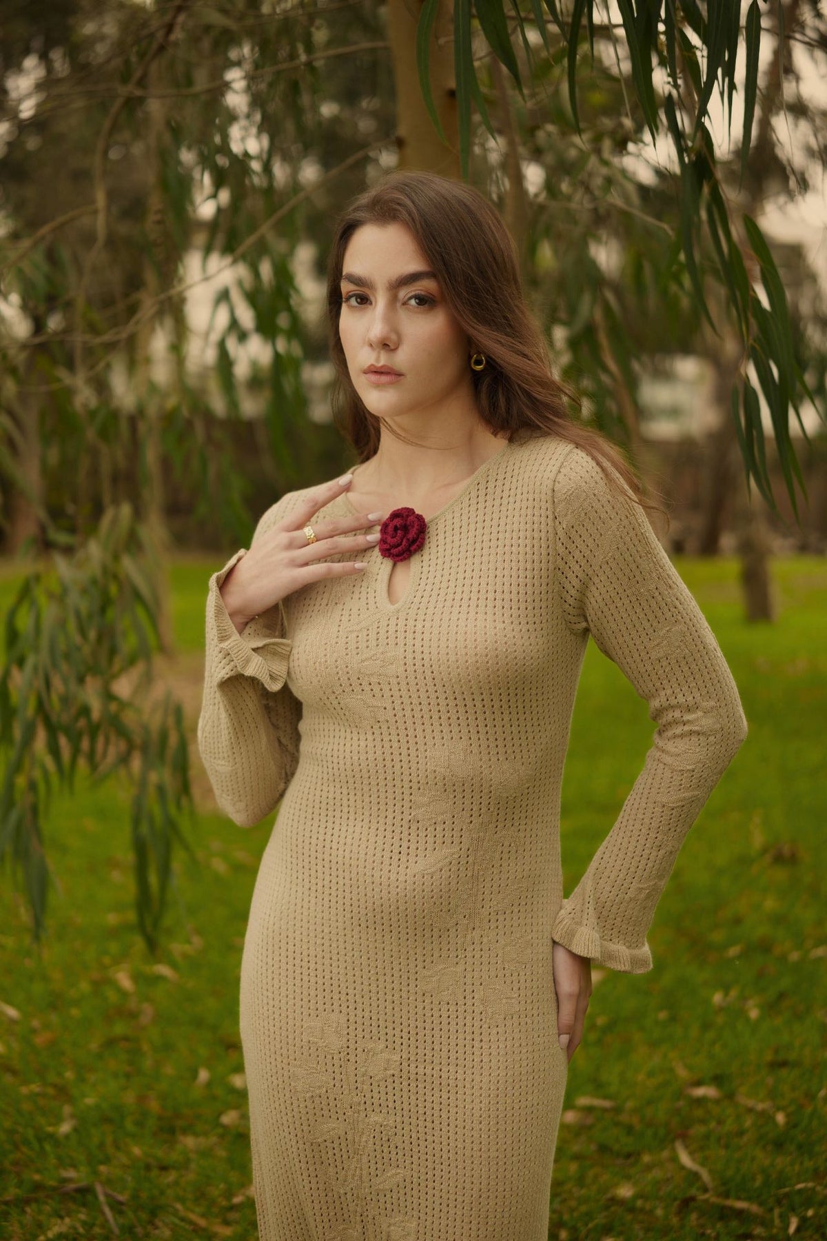 Vestido Petals Knit Beige