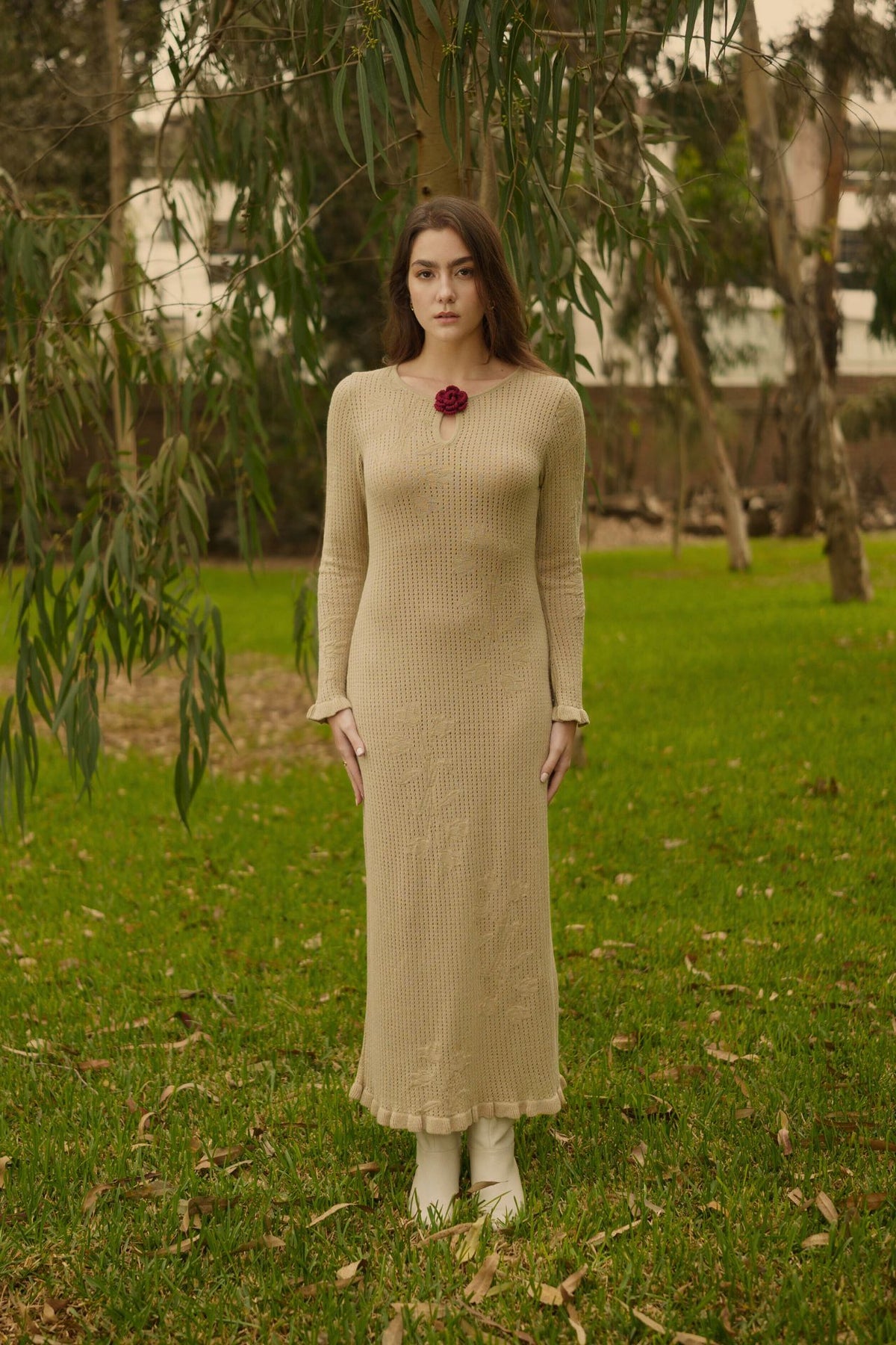 Vestido Petals Knit Beige