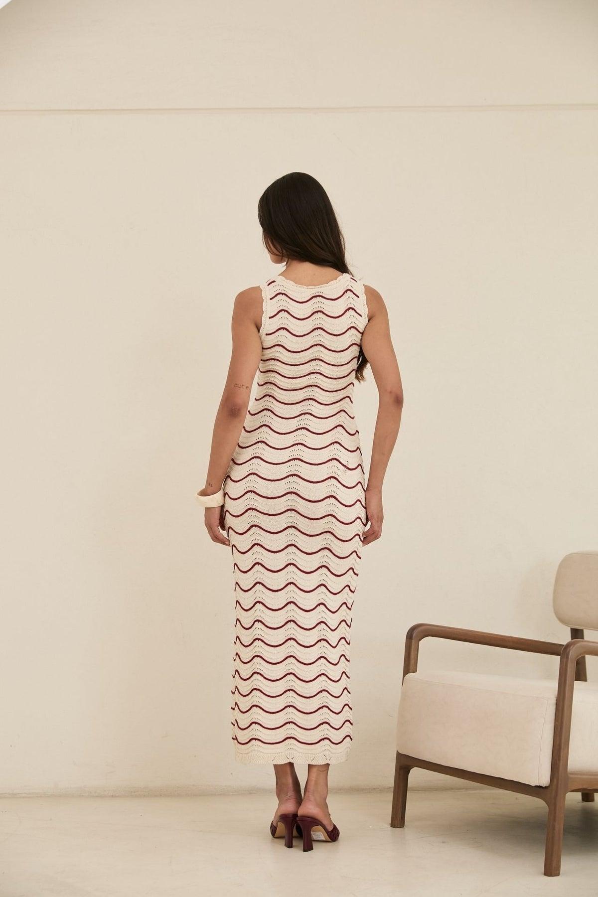 Vestido Isabella Crema con Borgoña