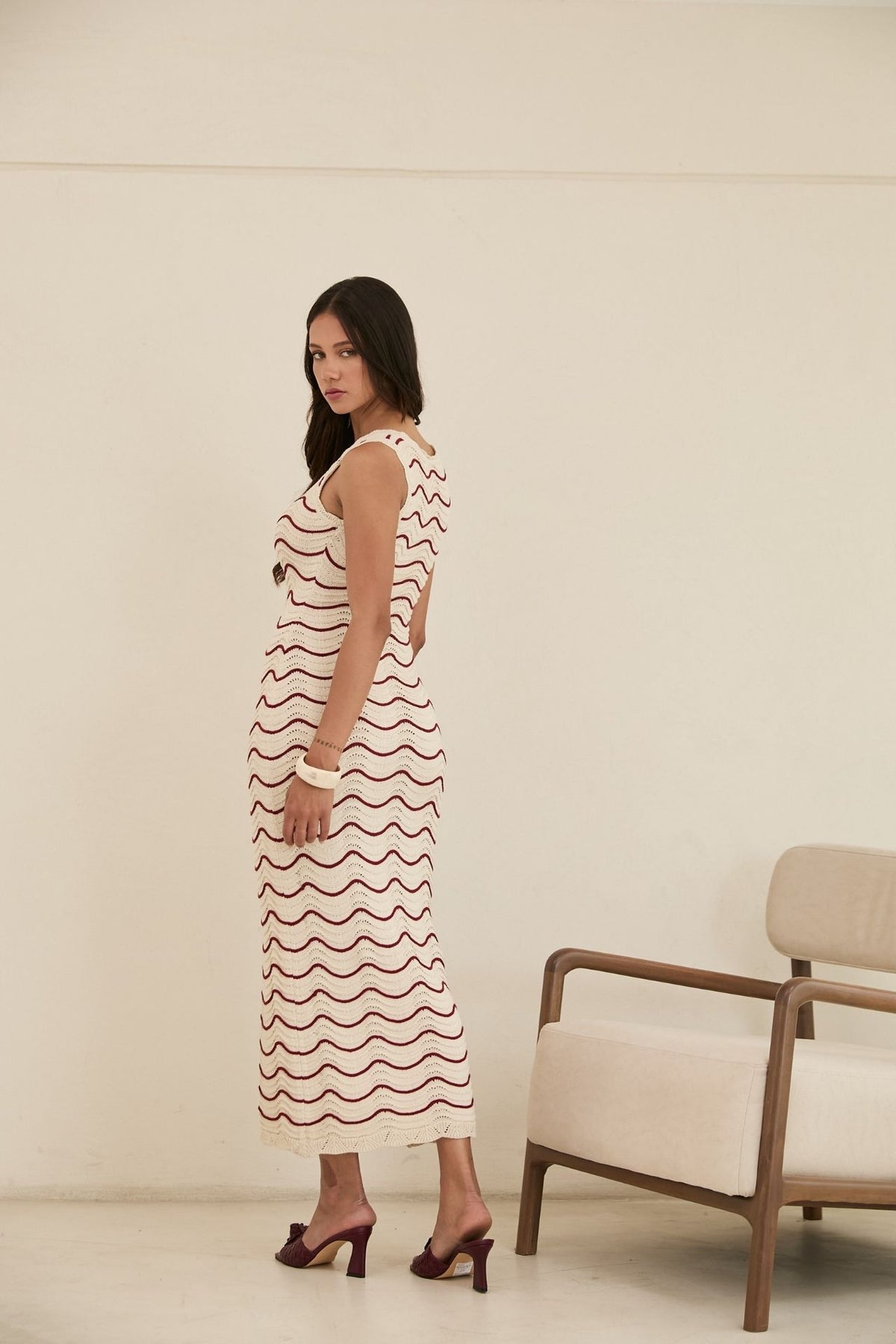 Vestido Isabella Crema con Borgoña