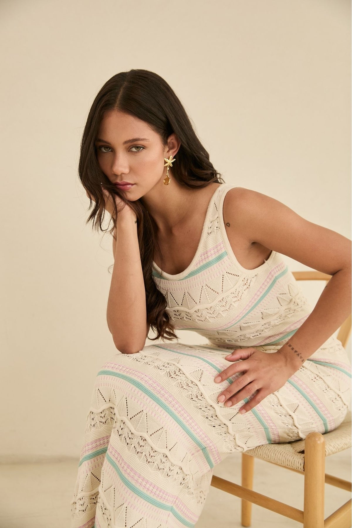Vestido Olivia Crudo con Lineas Pasteles