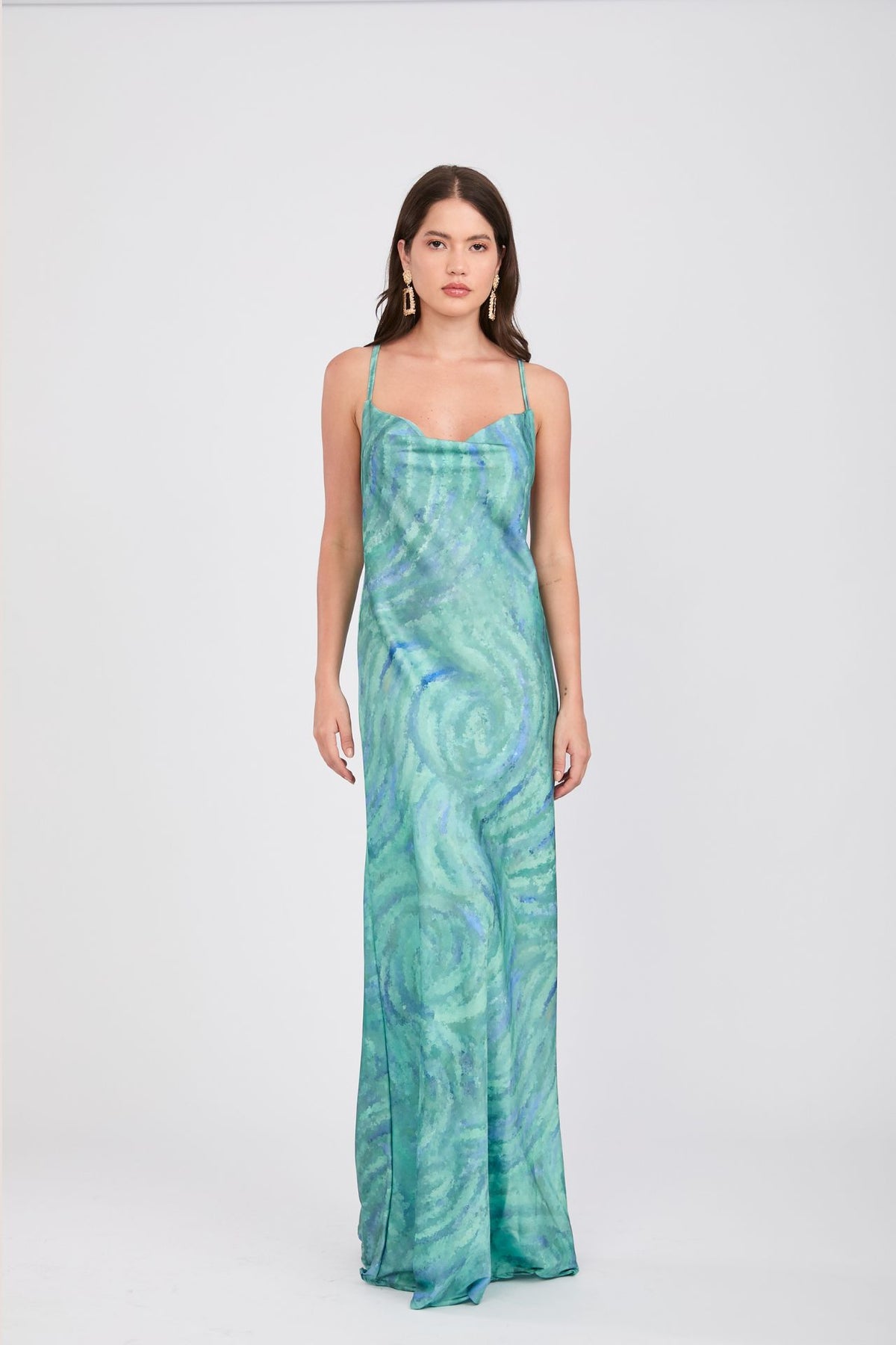 Vestido Seda Waves Verde