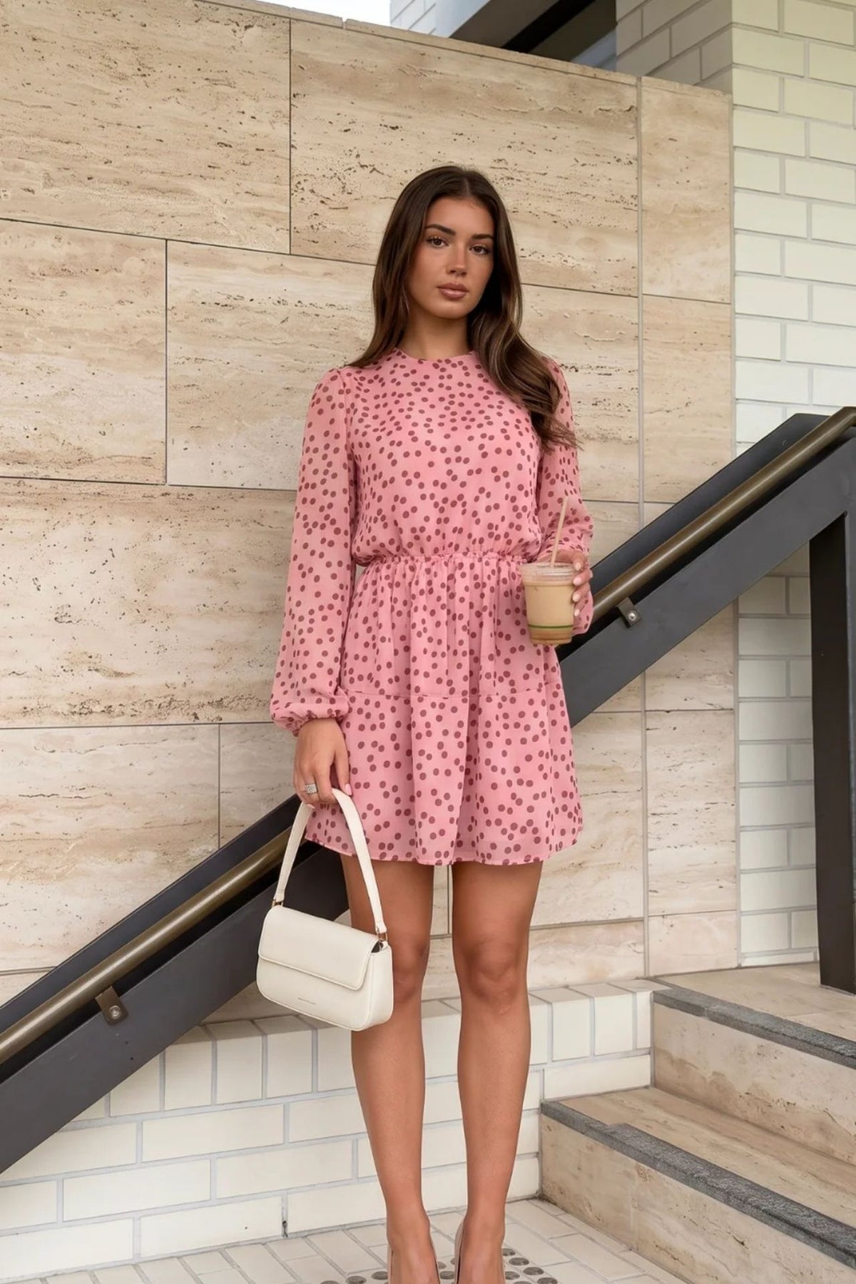 Vestido Canela Rosado Polkadots