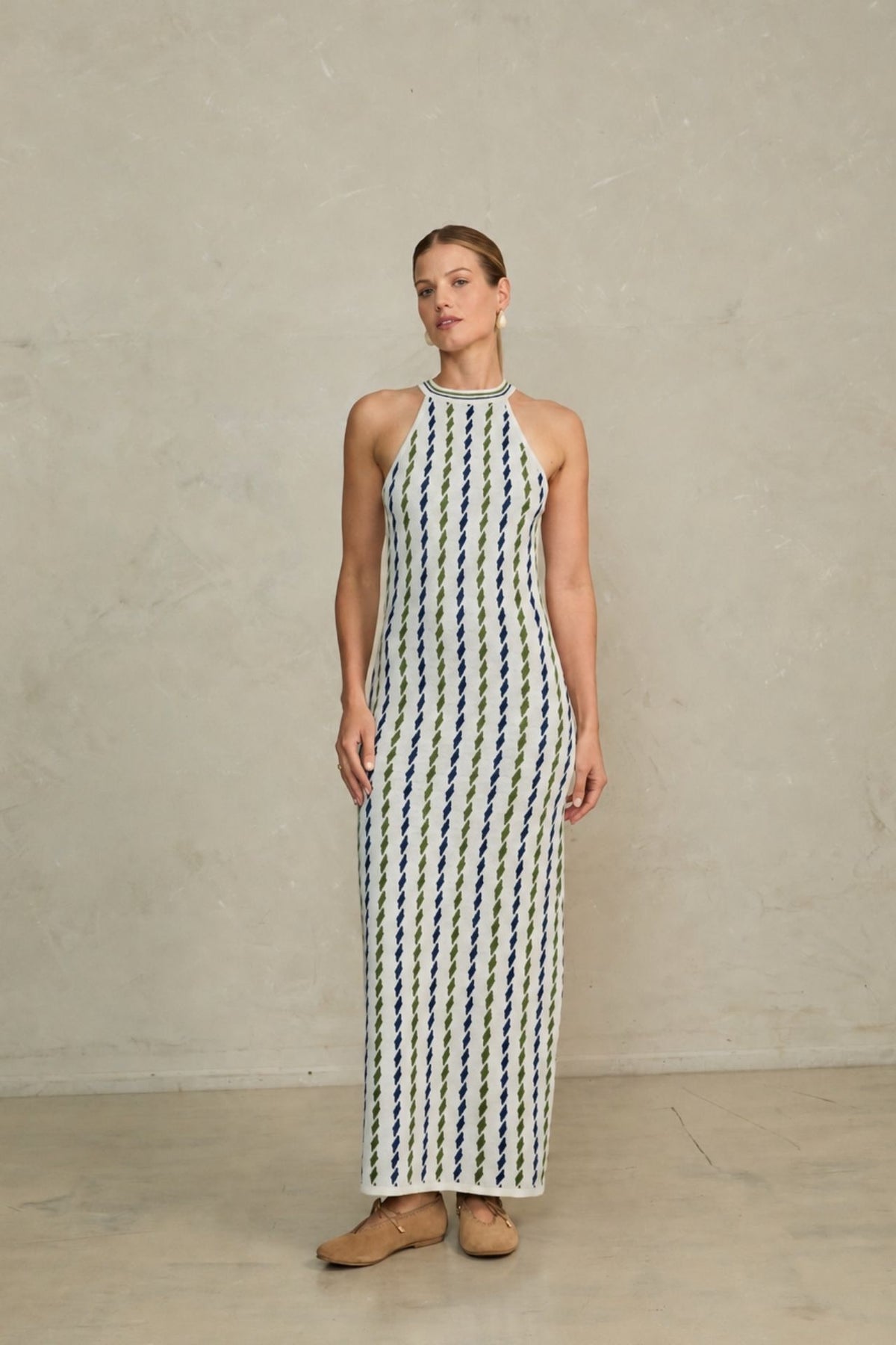 Vestido Thais Crudo Con Azul y Verde