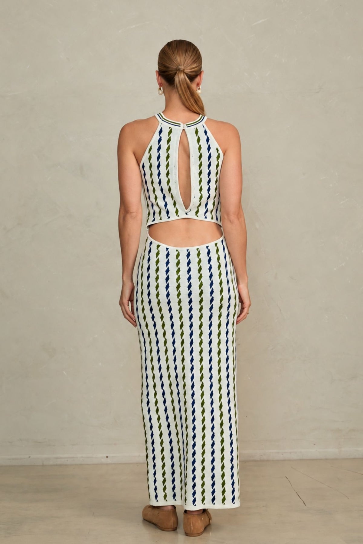 Vestido Thais Crudo Con Azul y Verde