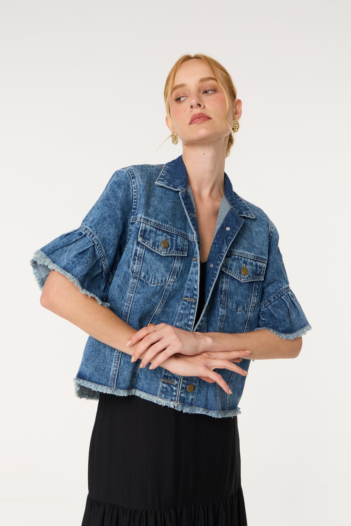 Ruffle Denim Jacket