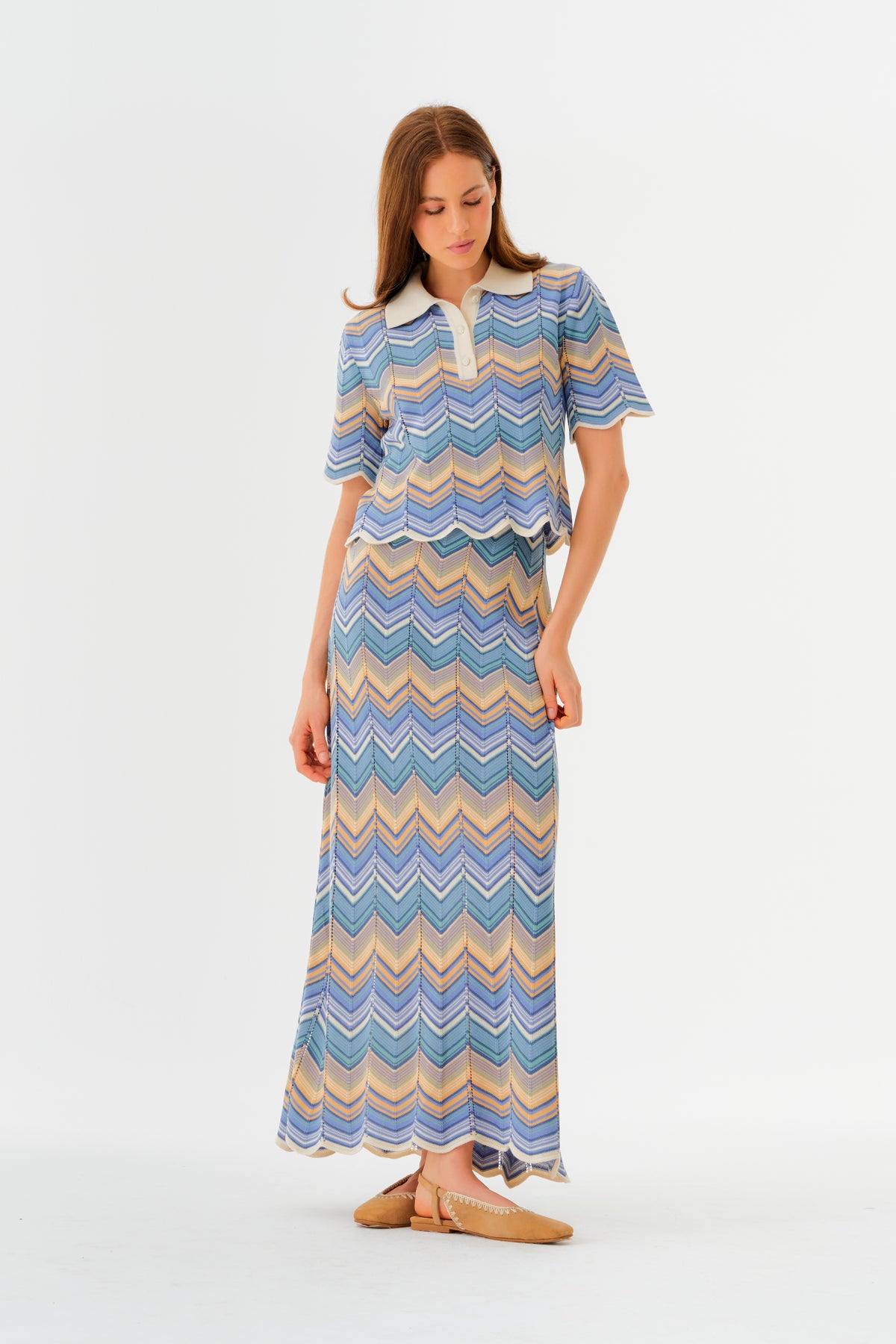 Pre Venta Falda Zoe Azul Con Marrón