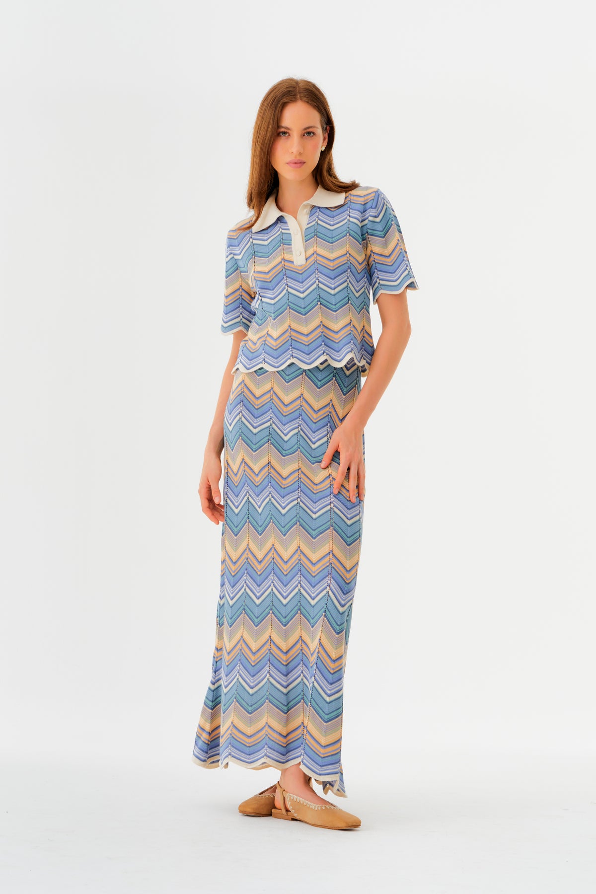 Pre Venta Top Zoe Azul Con Marrón