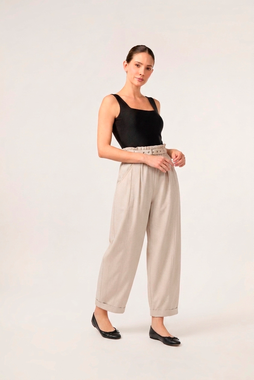 Pantalon Barrel Tiro Alto Beige