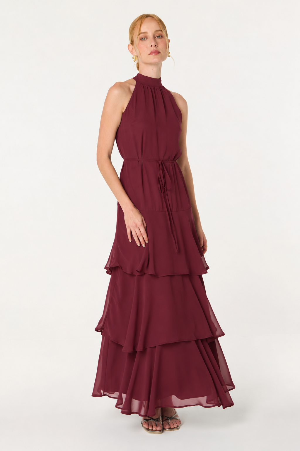 Vestido Halter Gasa Vino